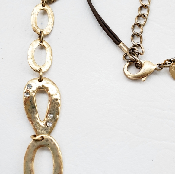 Chico's Gold Tone Oval links leather Necklace - Picture 5 of 6